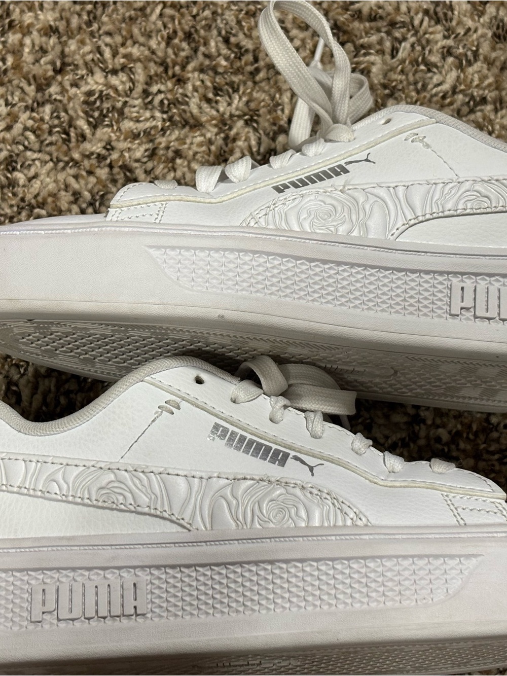 PUMA Smash Platform v3 White Silver Rose Leather Low Top Lace-Up Size 7